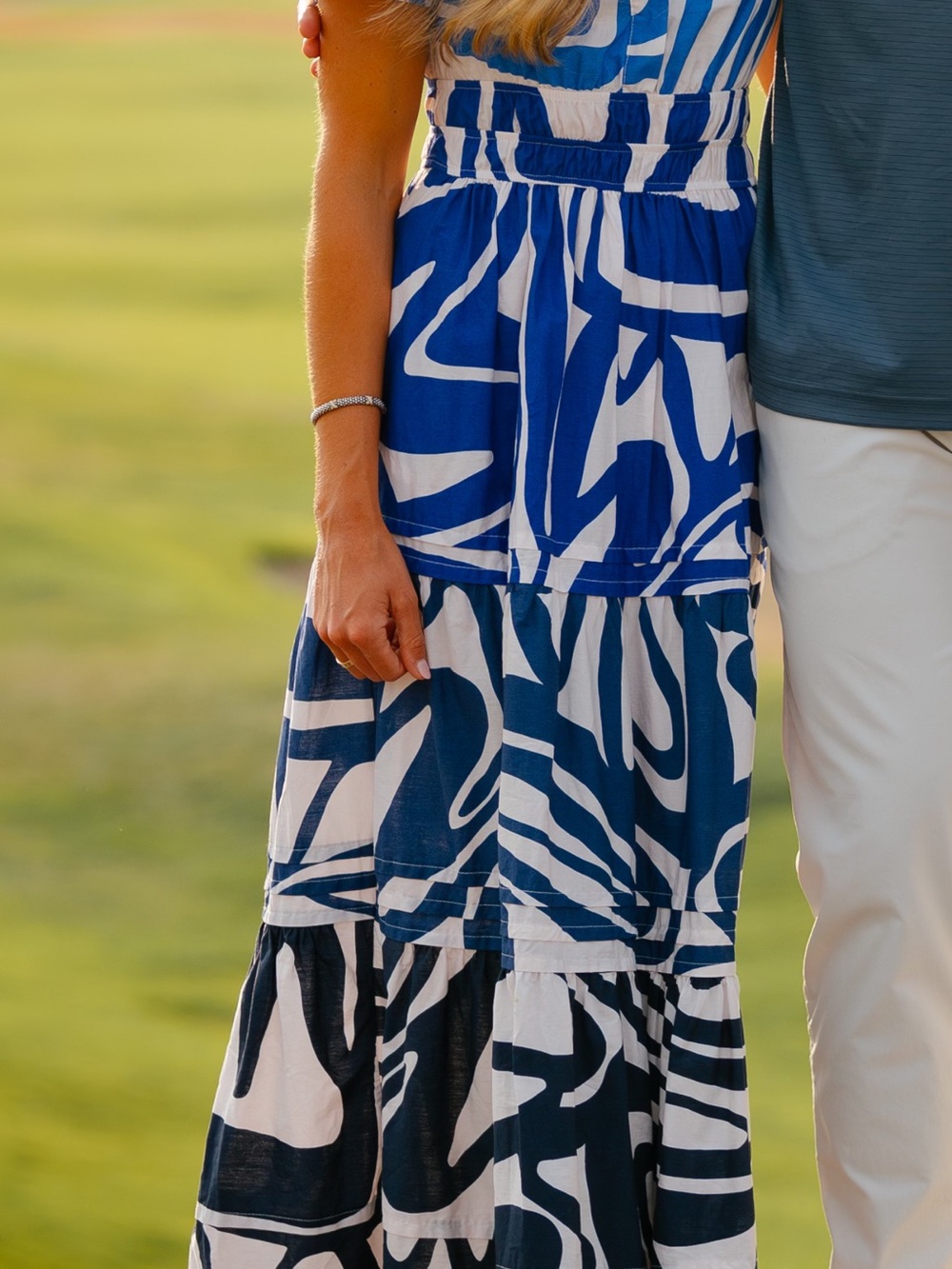 Anthropologie Blue and White Abstract Maxi Dress